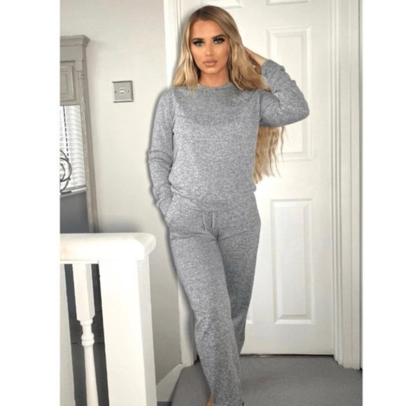 Pants - Gray Long Sleeve Top and High Waist Joggers Jogger Pants Two Piece Set